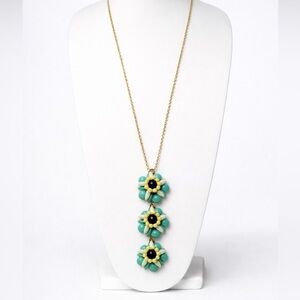 Talbots Teal &  Yellow Black Flower Pendant Necklace | Statement Floral